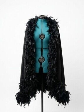NWT Un, Deaux, Trois Brand Black Feather Trim Boa Scarf